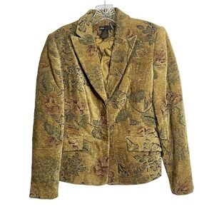 Grace Elements Brocade Brown Gold Tapestry Floral Blazer 2 Button Jacket Size‎ 8